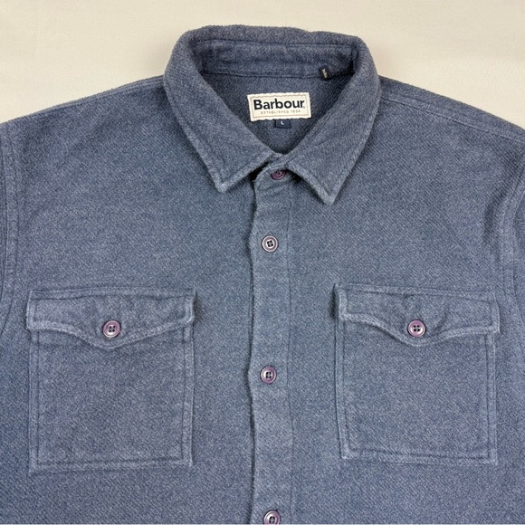 Barbour Mens Twill Overshirt Shirt Jacket Sz Large Thick Dark Blue Button Up B6 - Picture 5 of 8